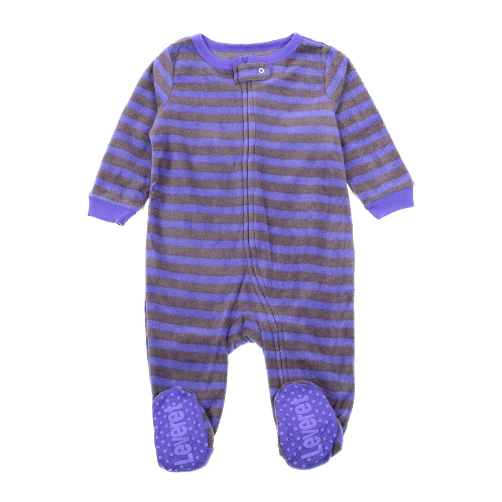 Purple Striped Kids One Piece Sleeper Footie with Grips
